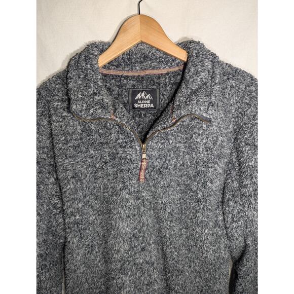 Alpine Sherpa Mens Gray Pullover Quarter Zip Sweater Sz Large Fuzzy Outdoor Warm - Picture 3 of 3